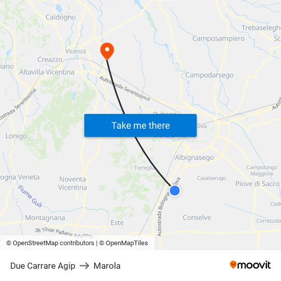 Due Carrare Agip to Marola map