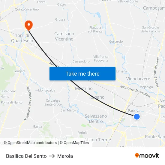 Saint Anthony Basilica to Marola map