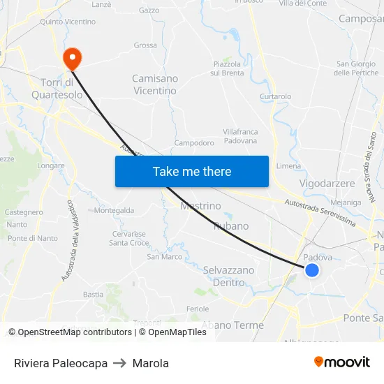 Paleocapa Riverfront to Marola map