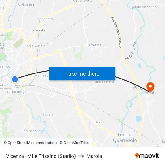 Vicenza - Trissino Boulevard (Stadium) to Marola map