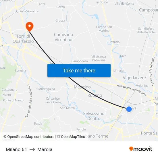 Milano 61 to Marola map
