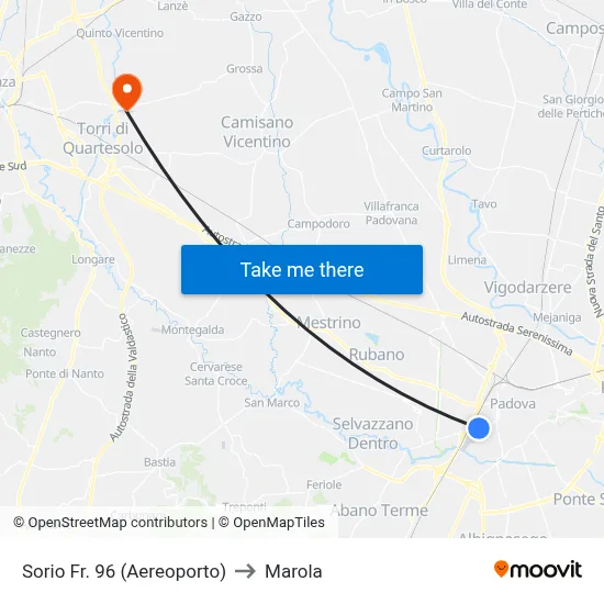 Sorio No. 96 (Airport) to Marola map