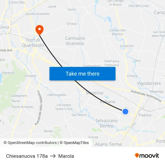 Chiesanuova 178a to Marola map