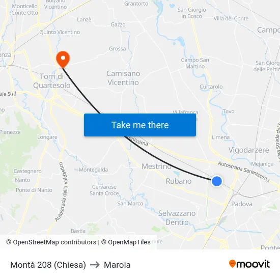 Montà 208 (Church) to Marola map