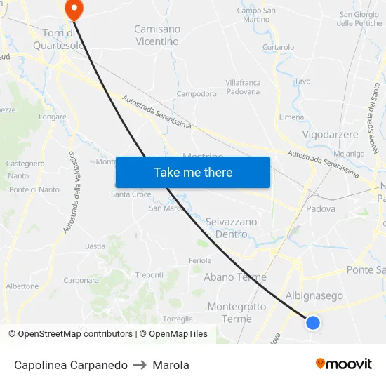 Carpanedo Terminal to Marola map