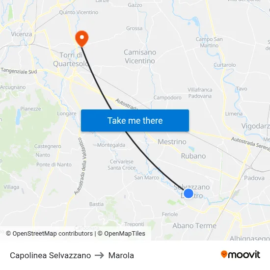 Selvazzano Terminal to Marola map