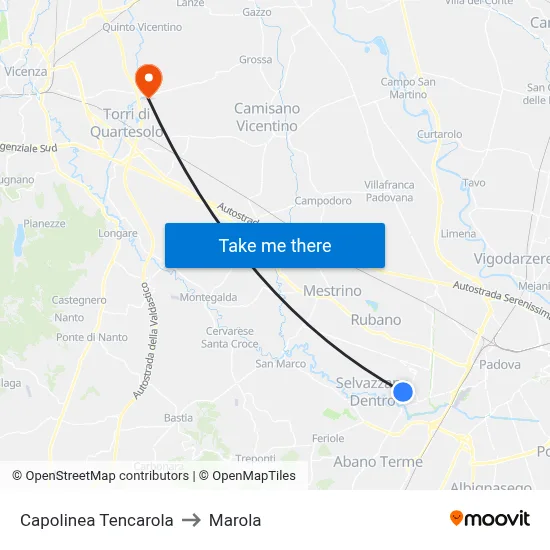 Tencarola Terminal to Marola map