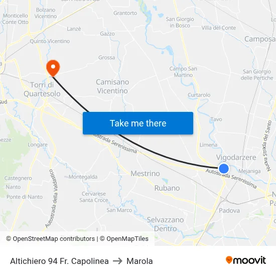 Altichiero 94 Terminal to Marola map