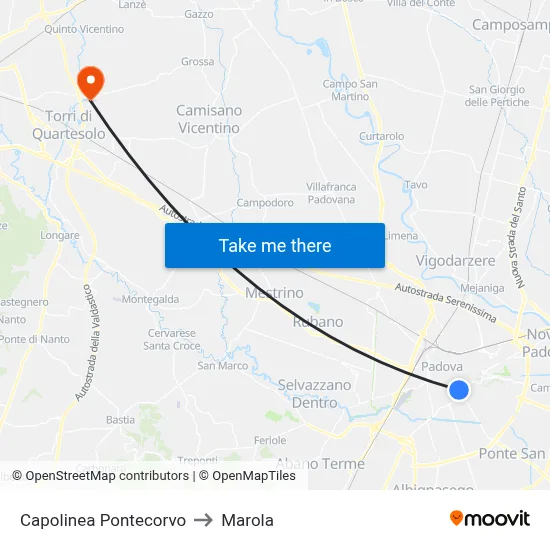 Pontecorvo Terminal to Marola map