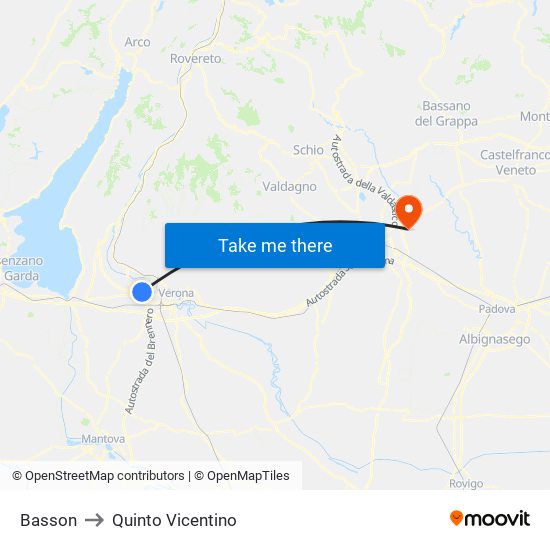 Basson to Quinto Vicentino map