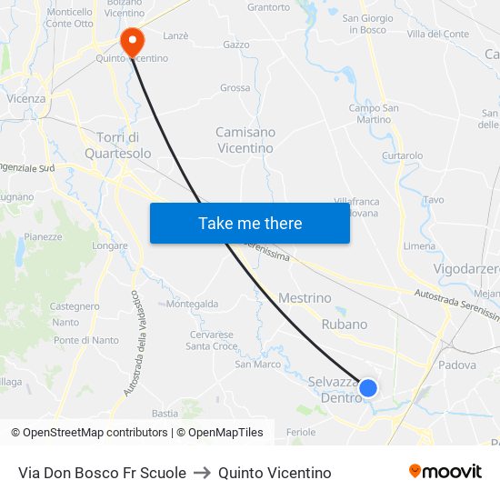 Via Don Bosco Fr Scuole to Quinto Vicentino map