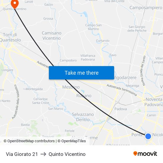 Via Giorato 21 to Quinto Vicentino map