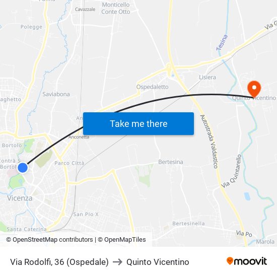 Via Rodolfi, 36 (Ospedale) to Quinto Vicentino map