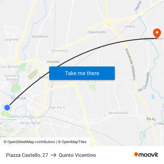 Piazza Castello, 27 to Quinto Vicentino map