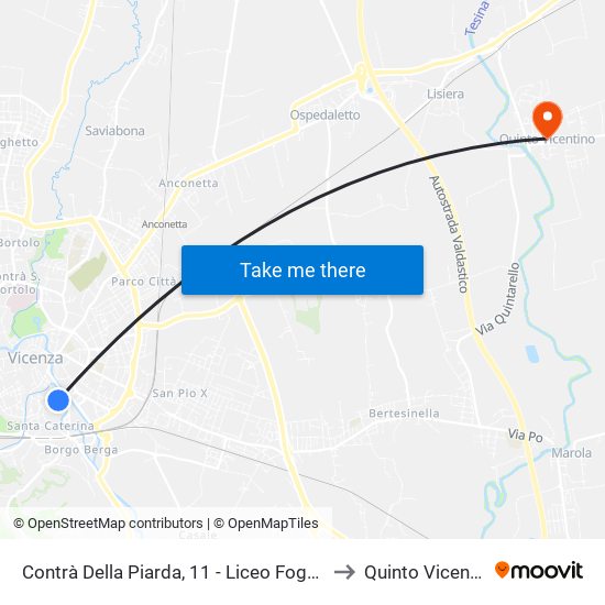 Contrà Della Piarda, 11 - Liceo Fogazzaro to Quinto Vicentino map