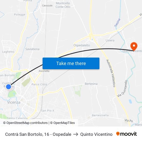 Contrà San Bortolo, 16 - Ospedale to Quinto Vicentino map