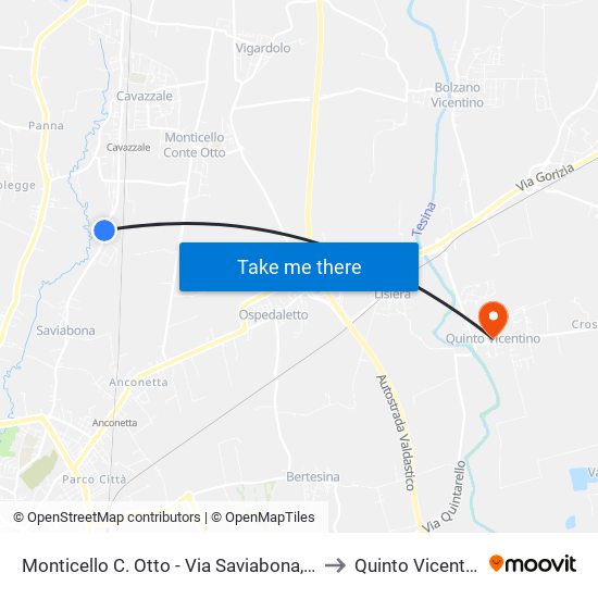 Monticello C. Otto - Via Saviabona, 128 to Quinto Vicentino map