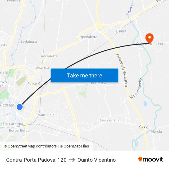 Contra' Porta Padova, 120 to Quinto Vicentino map