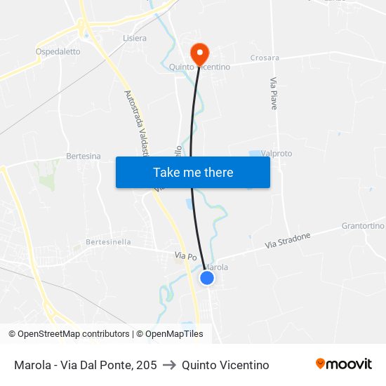 Marola - Via Dal Ponte, 205 to Quinto Vicentino map