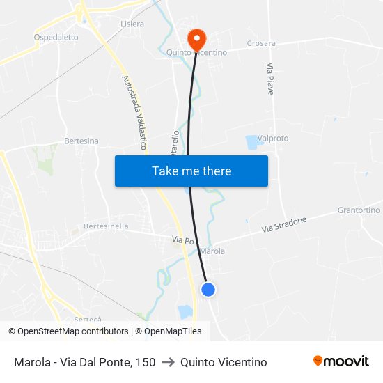 Marola - Via Dal Ponte, 150 to Quinto Vicentino map