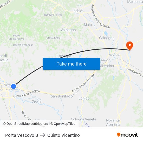 Porta Vescovo B to Quinto Vicentino map