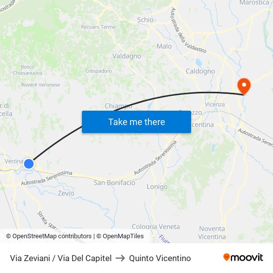 Via Zeviani / Via Del Capitel to Quinto Vicentino map