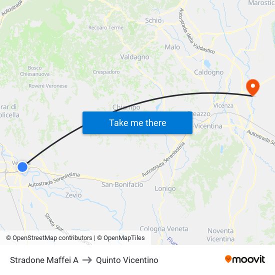 Stradone Maffei A to Quinto Vicentino map