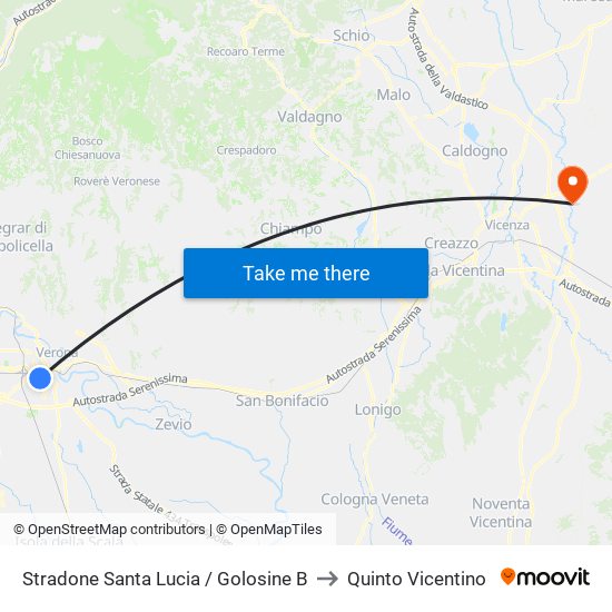 Stradone Santa Lucia / Golosine B to Quinto Vicentino map