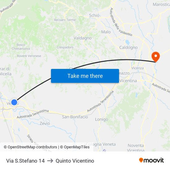 Via S.Stefano 14 to Quinto Vicentino map
