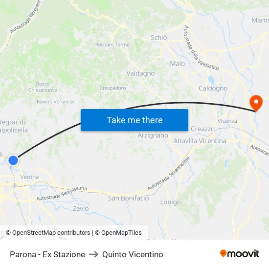 Parona - Ex Stazione to Quinto Vicentino map