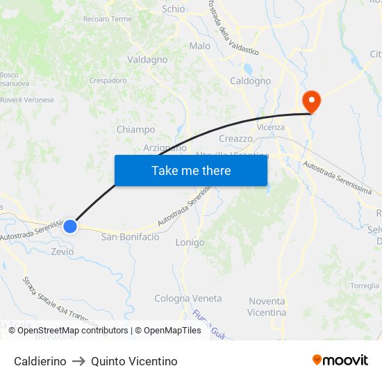 Caldierino to Quinto Vicentino map