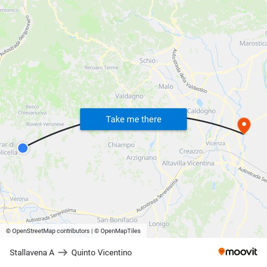 Stallavena A to Quinto Vicentino map