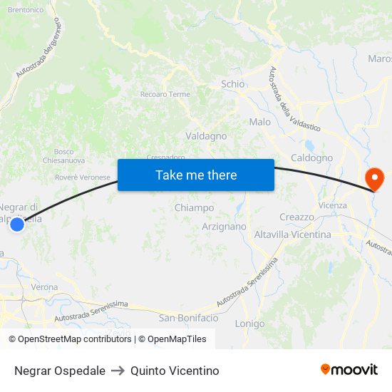 Negrar Ospedale to Quinto Vicentino map