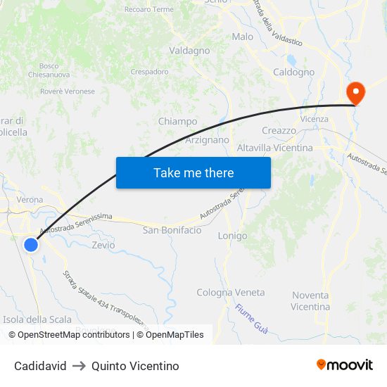 Cadidavid to Quinto Vicentino map