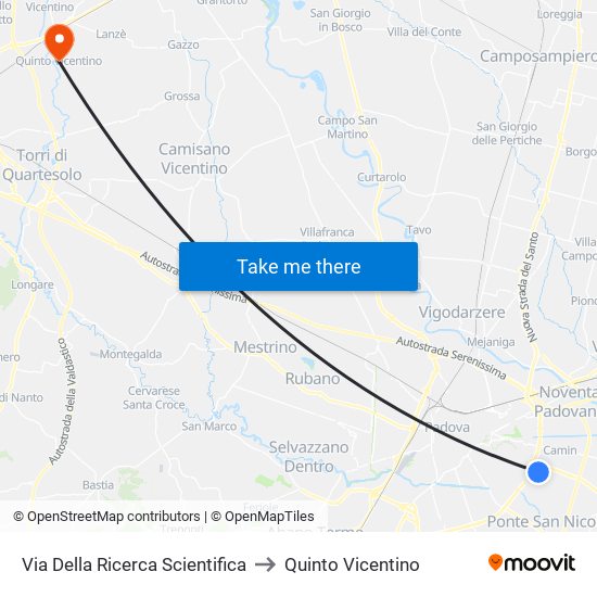 Via Della Ricerca Scientifica to Quinto Vicentino map