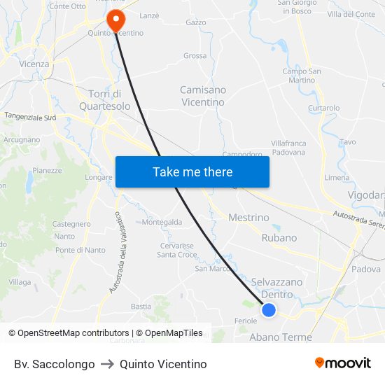 Bv. Saccolongo to Quinto Vicentino map