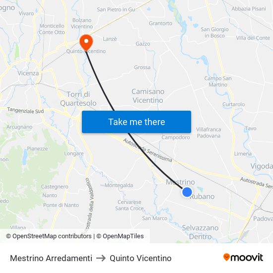 Mestrino Arredamenti to Quinto Vicentino map