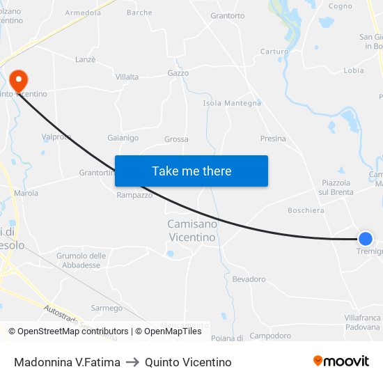 Madonnina V.Fatima to Quinto Vicentino map