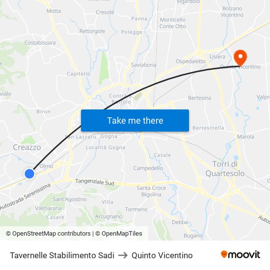 Tavernelle Stabilimento Sadi to Quinto Vicentino map