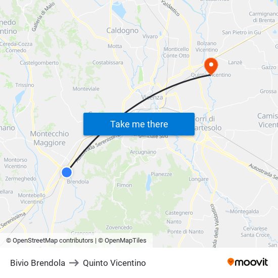 Bivio Brendola to Quinto Vicentino map