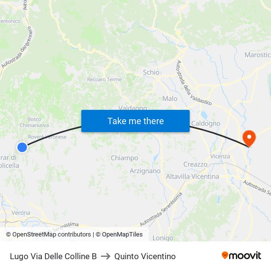 Lugo Via Delle Colline B to Quinto Vicentino map