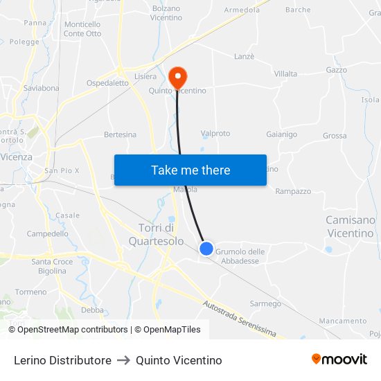 Lerino Distributore to Quinto Vicentino map