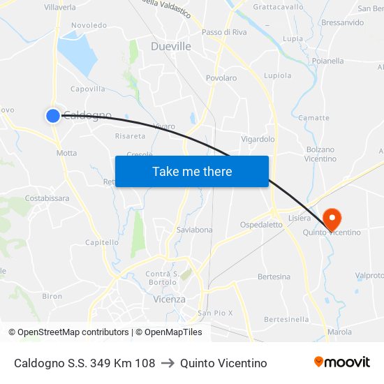 Caldogno S.S. 349 Km 108 to Quinto Vicentino map