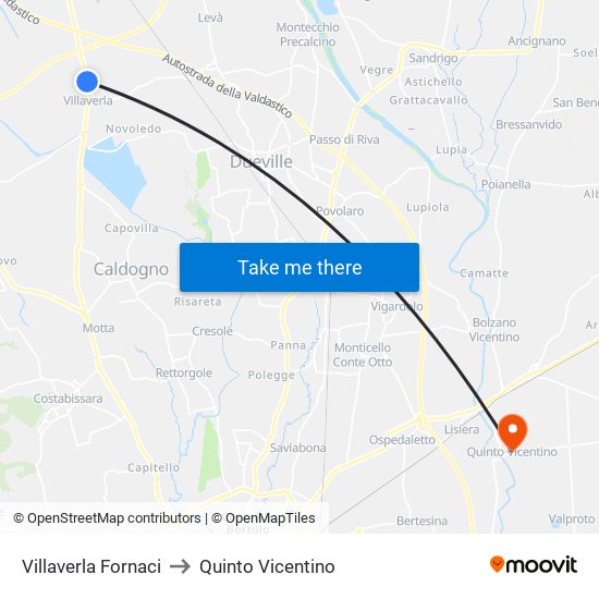 Villaverla Fornaci to Quinto Vicentino map