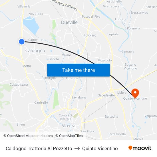 Caldogno Trattoria Al Pozzetto to Quinto Vicentino map