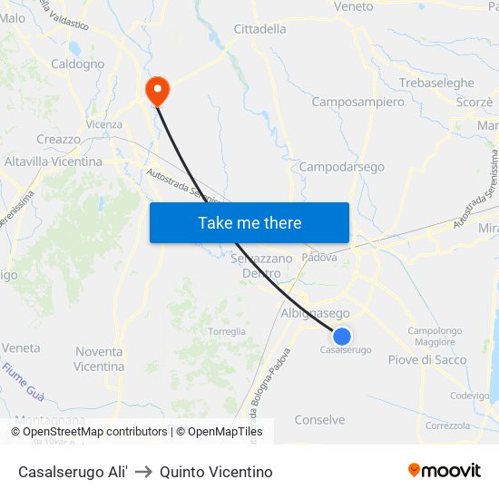 Casalserugo Ali' to Quinto Vicentino map