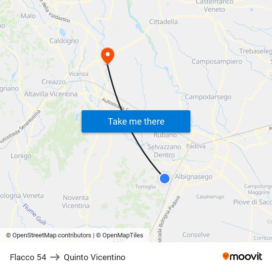 Flacco 54 to Quinto Vicentino map