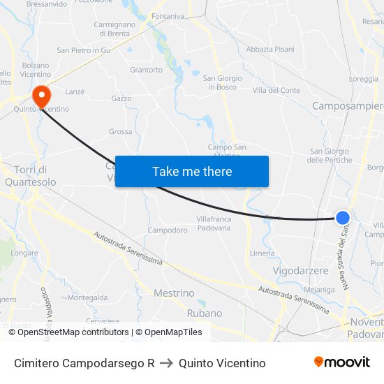 Cimitero Campodarsego R to Quinto Vicentino map