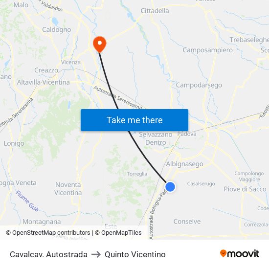 Cavalcav. Autostrada to Quinto Vicentino map