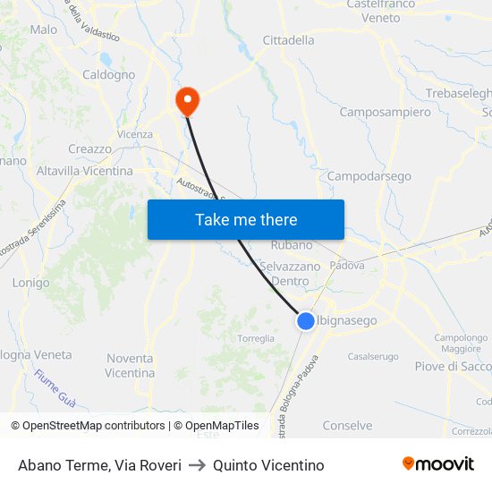 Abano Terme, Via Roveri to Quinto Vicentino map